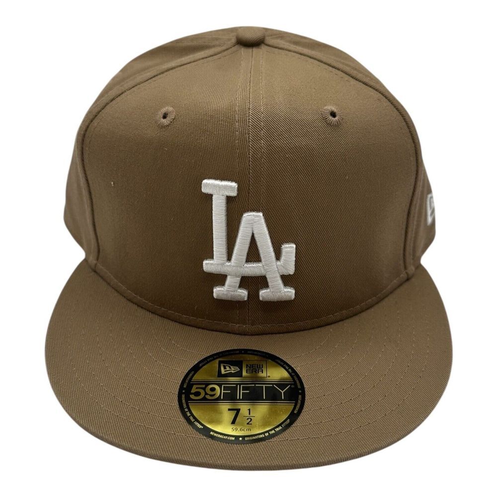 New Era 59Fifty Los Angeles Dodgers Hat Cap 7 1/2 Khaki Washed Chino Tan MLB
